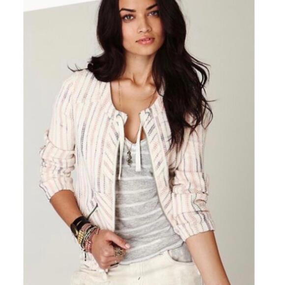 Free People Jackets & Blazers - Free People - Striped Jacket in Cream and Pink - Size Medium